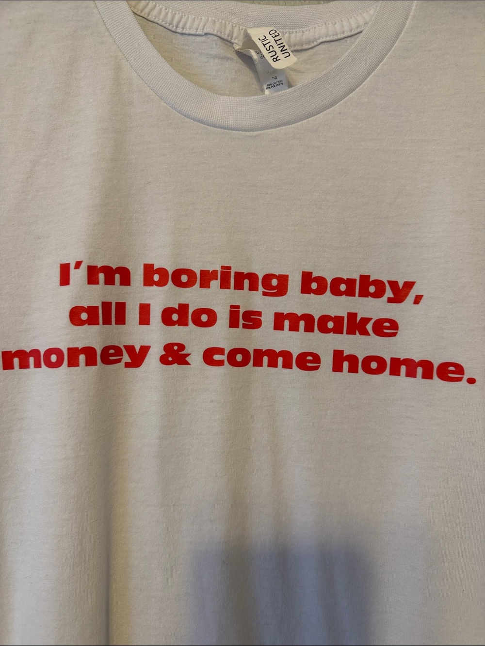 Feminine White Tee with Red Slogan - Picture 3 of 5